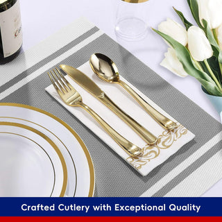 JOLLY CHEF 320 Piece Gold Rim Disposable Plastic Plates Dinnerware Sets,45 Guests - JOLLYCHEF