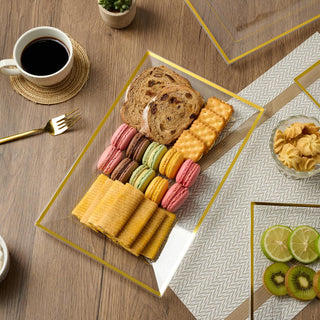 Clear and Gold Rim Rectangle Plastic Serving Trays - Wedding & Parties - Focusline - JOLLYCHEF