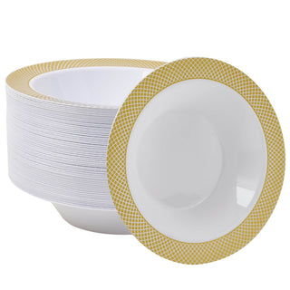 12oz White with Gold Rim Wide Rim Plastic Bowls - Party & Wedding - Jolly Chef - JOLLYCHEF