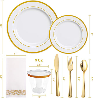 JOLLY CHEF 320 Piece Gold Rim Disposable Plastic Plates Dinnerware Sets,45 Guests - JOLLYCHEF
