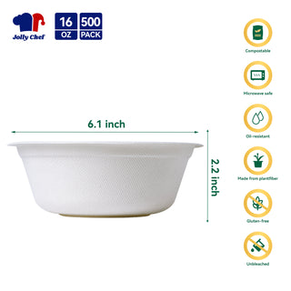 16 oz Heavy Duty White Compostable Disposable Dog Bowls - Pet Travel & Picnic - JOLLY CHEF - JOLLYCHEF
