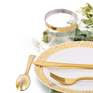 White with Gold Rim Round Plastic Gold Dinnerware Set - Party & Dinner Events - Jolly Chef - JOLLYCHEF