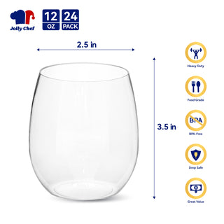 12oz /16oz Clear PET Stemless Plastic Wine Glasses - Wedding & Parties - Jolly Chef - JOLLYCHEF