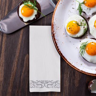 White and Silver Pattern Linen - Feel Disposable Hand Towels - Weddings & Kitchens - Jolly Chef - JOLLYCHEF