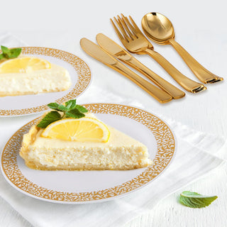 White with Gold Rim Round Plastic Gold Dinnerware Set - Party & Dinner Events - Jolly Chef - JOLLYCHEF