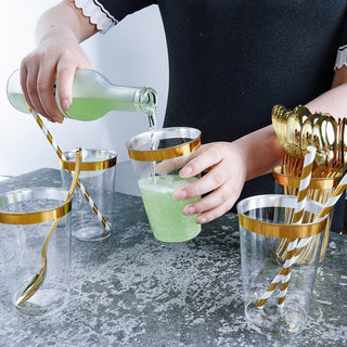 Gold Rimmed Plastic Dinnerware Set - Dinner & Salad Plates, Cups, Cutlery Set, Napkin - Wedding & Birthday Parties - Jolly Chef - JOLLYCHEF