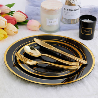 Black with Gold Rim Disposable Dinnerware Sets - Party & Wedding - Jolly Chef - JOLLYCHEF