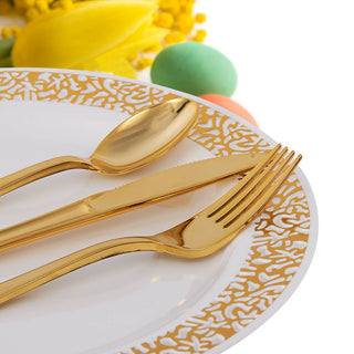 White with Gold Rim Round Plastic Gold Dinnerware Set - Party & Dinner Events - Jolly Chef - JOLLYCHEF