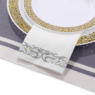 White and Silver Pattern Linen - Feel Disposable Hand Towels - Weddings & Kitchens - Jolly Chef - JOLLYCHEF