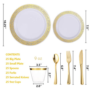White with Gold Rim Round Plastic Gold Dinnerware Set - Party & Dinner Events - Jolly Chef - JOLLYCHEF