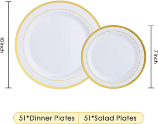 White with Gold Rim Elegant Plastic Plate Set - Wedding & Party - Jolly Chef - JOLLYCHEF