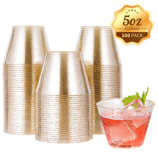 1oz/ 5oz/ 9oz Gold Glitter Wide Mouth PS Plastic Dessert Cups - Party & Wedding - Jolly Chef - JOLLYCHEF