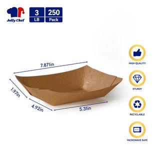 1/4lb / 2lb / 3lb Kraft Brown Paper Food Trays - Snacks & French Fries - JOLLY CHEF - JOLLYCHEF