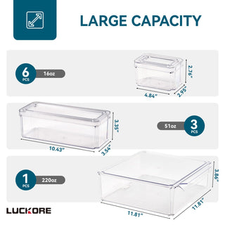 10 Pack Clear Rectangular Stackable Fridge Organizer - Storing Vegetables & Kitchen Ingredients - Luckore - JOLLYCHEF