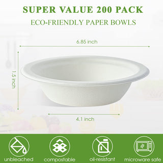 12oz/ 16oz White Wide Mouth Eco - Friendly Compostable Bowls - Snacks & Salads - Vplus - JOLLYCHEF