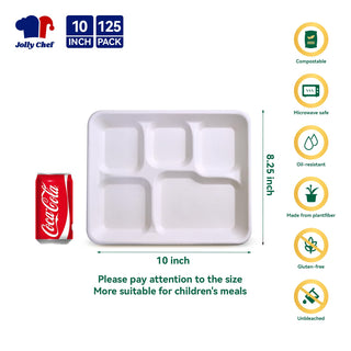 White Rectangle 5 Compartments School Lunch Tray - Picnic & Office Lunch - Jolly Chef - JOLLYCHEF