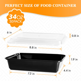 34oz Black Square Microwave - Safe Meal Prep Containers with Lids - Lunch Boxes & Meal Prep - MUCHII - JOLLYCHEF