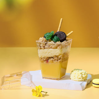 2oz/ 3oz / 5oz Square Mini Plastic Dessert Cups with Spoon & Lids - Party Desserts & Wedding - Jolly Chef - JOLLYCHEF