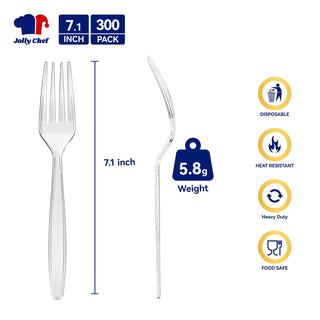 Clear Heavy Duty Disposable Plastic Flatware - Party & Wedding Use - Jolly Chef - JOLLYCHEF