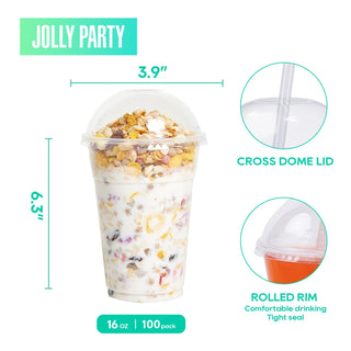 12oz/16 oz Clear Parfait Cups with Dome Lids - Smoothies & Parties - Jolly Party - JOLLYCHEF