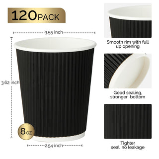 8oz/ 12oz/ 16oz Elegant Black Ripple Wall Durable Paper Coffee Cups - Tea Hot Chocolate & Office - Jolly Pack - JOLLYCHEF