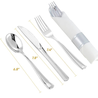 1 - Ply Solid Color Silver Pre Rolled Plastic Silverware - Dinner & Weddings - FOCUSLINE - JOLLYCHEF