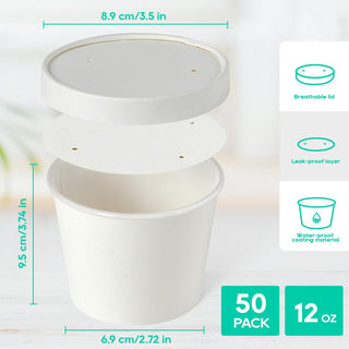 White Microwavable Paper Soup Containers with Lids - Hot Soup & Storing Food - LITOPAK - JOLLYCHEF