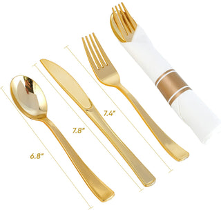 1 - Ply Gold Color Silver Pre Rolled Plastic Silverware - Dinner & Weddings - FOCUSLINE - JOLLYCHEF