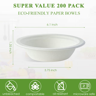 12oz/ 16oz White Wide Mouth Eco - Friendly Compostable Bowls - Snacks & Salads - Vplus - JOLLYCHEF