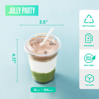 12oz/16 oz Clear Plastic Cups with Flat Slotted Lids - Juice & Smoothies - Jolly Party - JOLLYCHEF