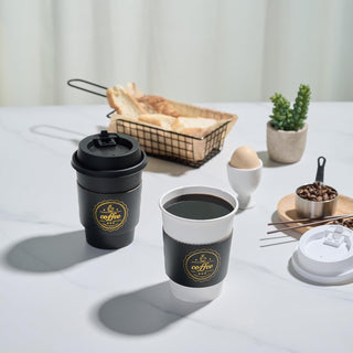 12oz/ 16oz Black & White Paper Coffee Cups With Lids & Sleeves & Stirrers - Office & Cafe - Jolly Chef - JOLLYCHEF