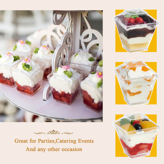 2oz/ 3oz / 5oz Square Mini Plastic Dessert Cups with Spoon & Lids - Party Desserts & Wedding - Jolly Chef - JOLLYCHEF