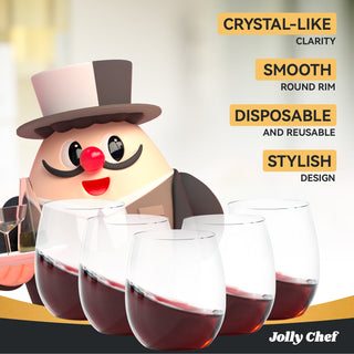12oz /16oz Clear PET Stemless Plastic Wine Glasses - Wedding & Parties - Jolly Chef - JOLLYCHEF
