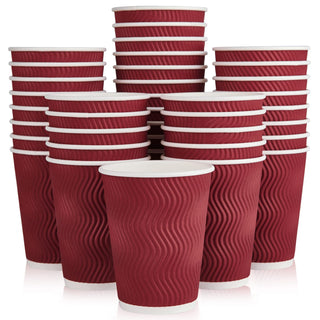 8oz/ 12oz/ 16oz Elegant Red Ripple Wall Durable Paper Coffee Cups - Tea Hot Chocolate & Office - Jolly Pack - JOLLYCHEF
