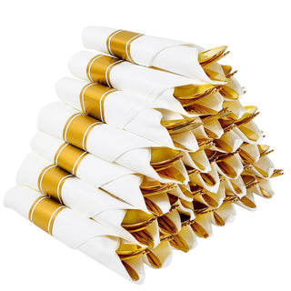 1 - Ply Gold Color Silver Pre Rolled Plastic Silverware - Dinner & Weddings - FOCUSLINE - JOLLYCHEF