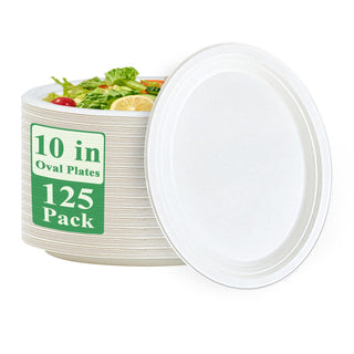10in / 12in White Oval Compostable Plates - BBQ & Party - Vplus - JOLLYCHEF