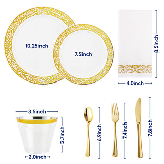 White with Gold Rim Round Plastic Gold Dinnerware Set - Party & Dinner Events - Jolly Chef - JOLLYCHEF