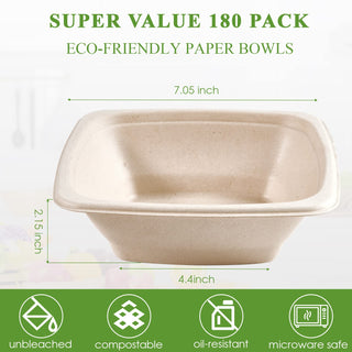 Natural Square Eco - Friendly Compostable Bowls - Snacks & Salads - Vplus - JOLLYCHEF