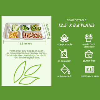 8.6inx12.5in Natural Rectangular 6 - Compartment School Lunch Tray - Buffet & Party - Vplus - JOLLYCHEF