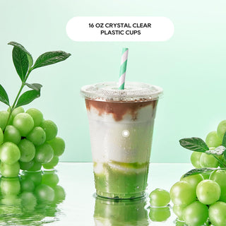 12oz/16 oz Clear Plastic Cups with Flat Slotted Lids - Juice & Smoothies - Jolly Party - JOLLYCHEF