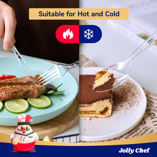 Clear Heavy Duty Disposable Plastic Flatware - Party & Wedding Use - Jolly Chef - JOLLYCHEF