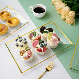 Clear and Gold Rim Rectangle Plastic Serving Trays - Wedding & Parties - Focusline - JOLLYCHEF