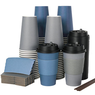 Multiple Size Blue, Gray Paper Coffee Cups Sets - Office & Cafe - LITOPAK - JOLLYCHEF