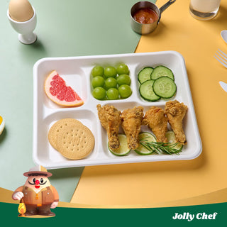 White Rectangle 5 Compartments School Lunch Tray - Picnic & Office Lunch - Jolly Chef - JOLLYCHEF