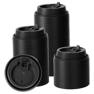 3.6in Black Plastic Lids for 10oz/ 12oz/ 16oz/ 20oz Paper Cups - Jolly Chef - JOLLYCHEF