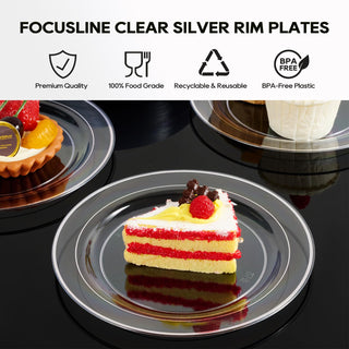 7in /10in Clear with Silver Rim Plastic Plates - Weddings & Birthday Parties - FOCUSLINE - JOLLYCHEF