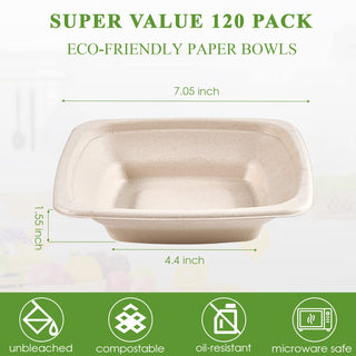 Natural Square Eco - Friendly Compostable Bowls - Snacks & Salads - Vplus - JOLLYCHEF