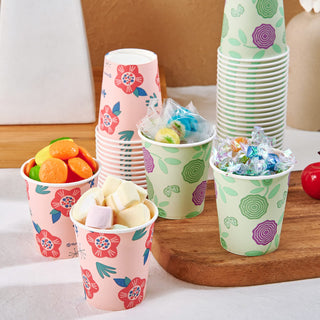 5oz Pink & Green Floral Pattern Paper Dessert Cups - Cupcake & Party - TV TOPVALUE - JOLLYCHEF