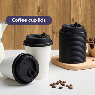 3.54'' Black & White Plastic Lids for 10oz/ 12oz/ 16oz/ 20oz Paper Cups - LITOPAK - JOLLYCHEF