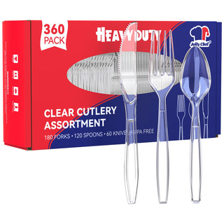 Clear Heavy Duty Disposable Plastic Flatware - Party & Wedding Use - Jolly Chef - JOLLYCHEF